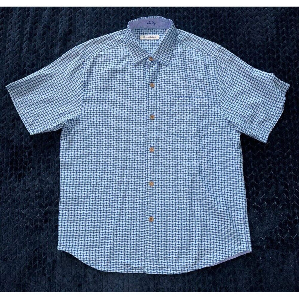 Tommy Bahama Men's Checkered Button up Shirt Blue Island Size Medium
